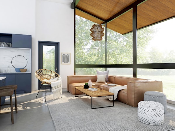 Modern interior with large glazed openings